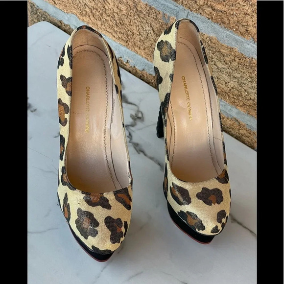 Charlotte Olympia Dolly Leopard Beige Gold Black Figure Heel Platform Pu… - Picture 3 of 16